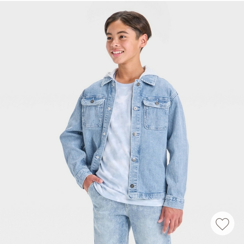New!Art Class Boys Hybrid Utility Light Blue Denim Hoodie Jacket Y2K Cottagecore